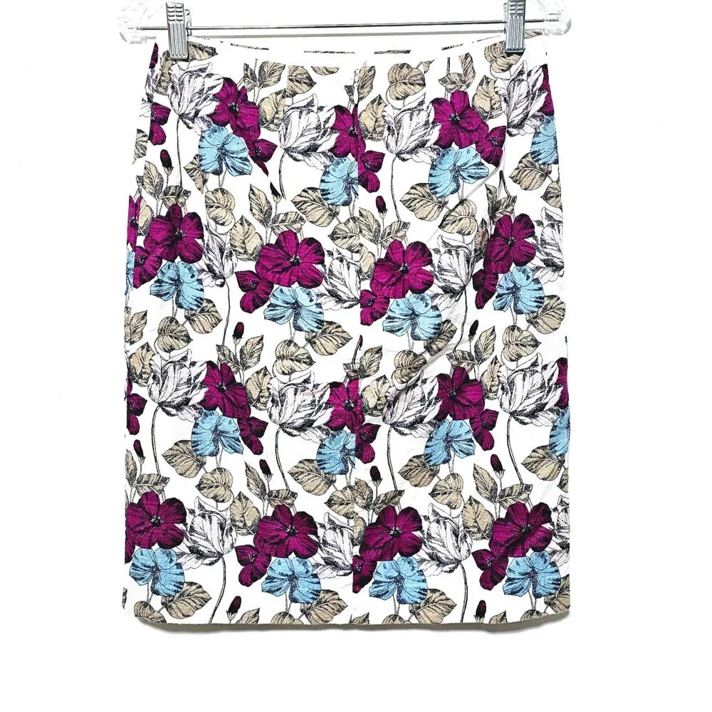 Ann Taylor Skirt Women's Size 4 Floral Cotton Botanical Office Business Casual